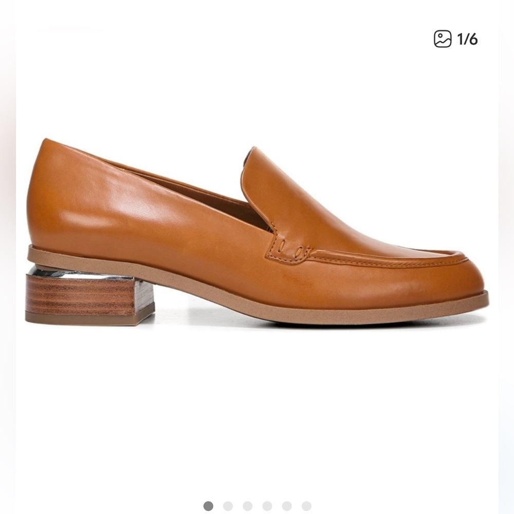 Franco Sarto Leather Loafers Chunky Block Heel Wombs 7 Cognac Brown Y2K Preppy